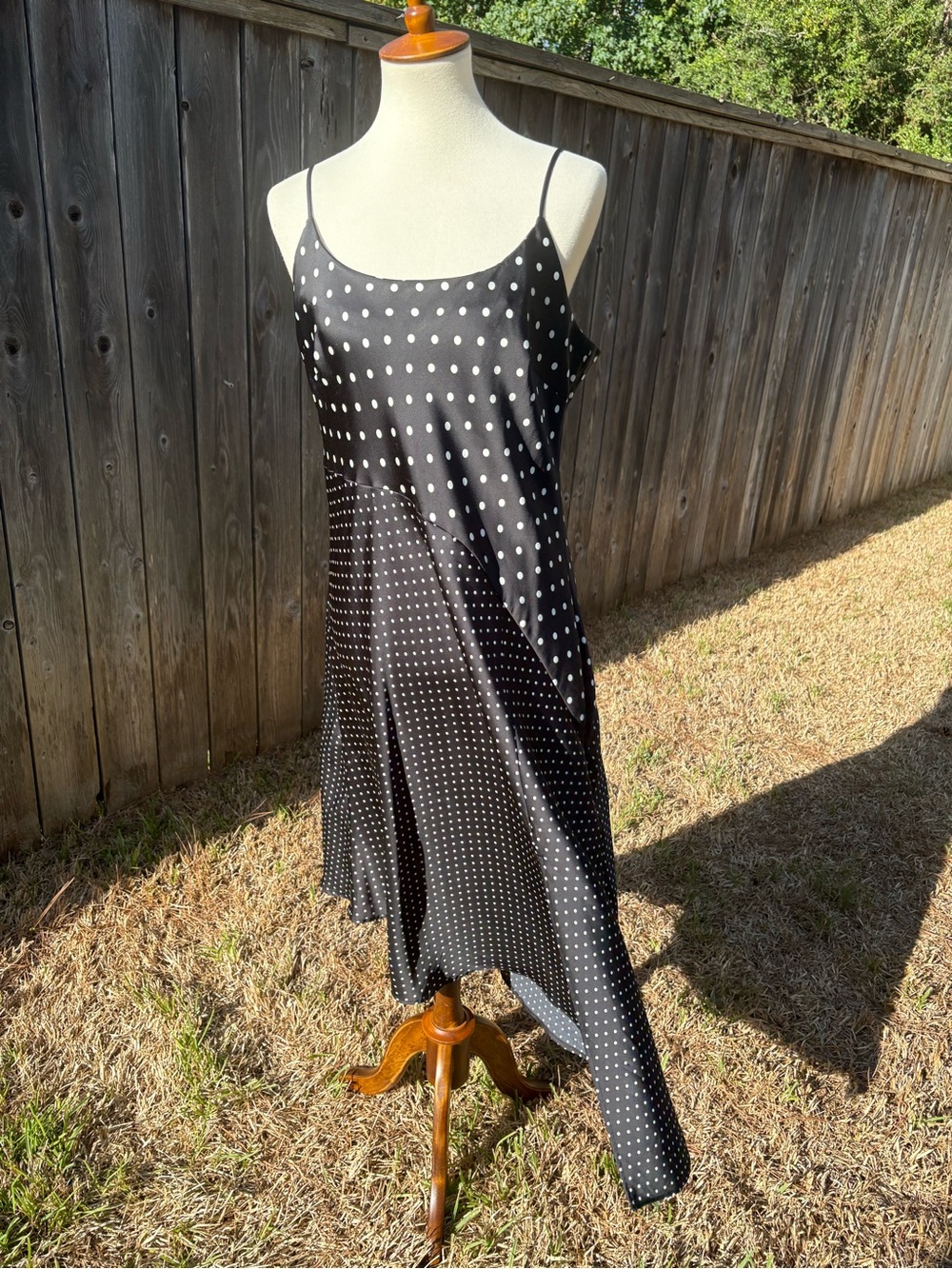 a new day Black and White Polka Dot Asymmetrical Slip Dress